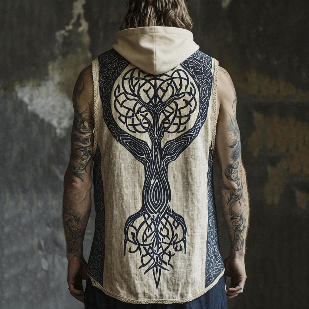 WorldNorse Vintage Keltischer Knoten Yggdrasil Kapuzen- Weste - US/UK/AU50, EU60 (5XL) - image 0