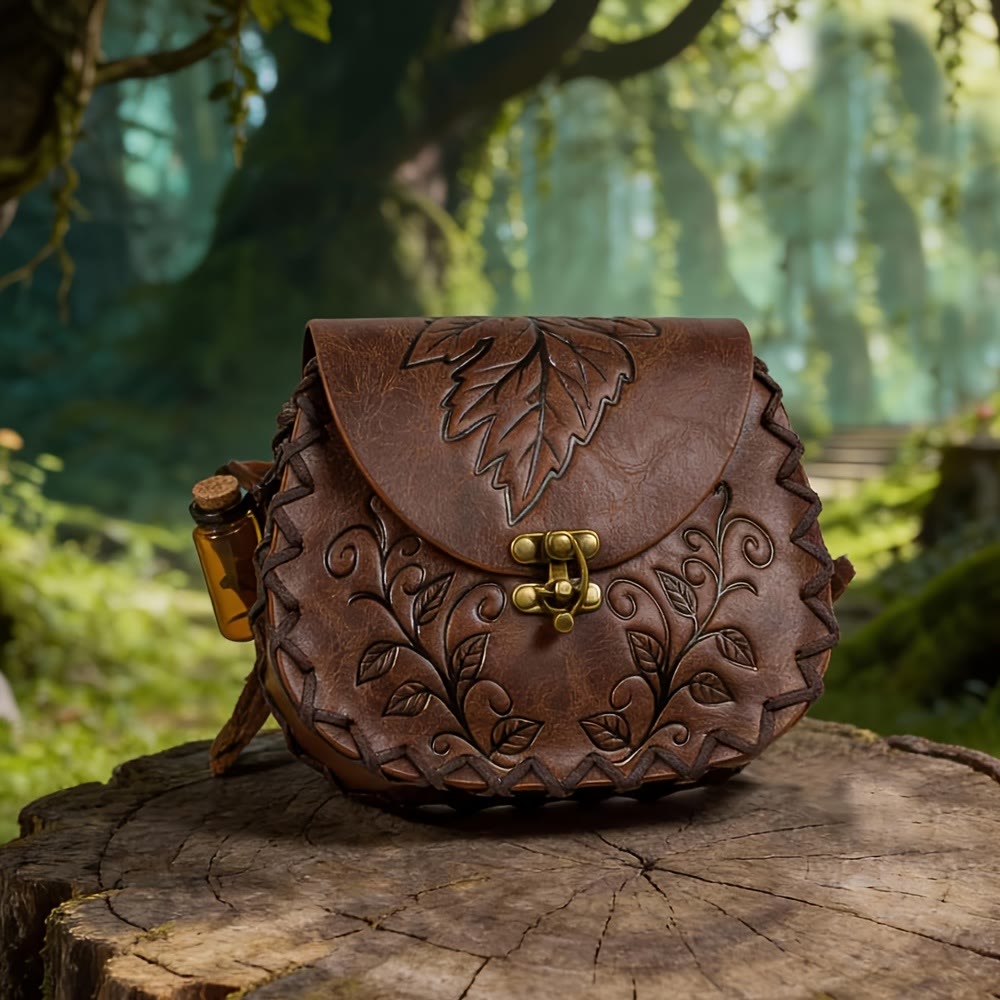 WorldNorse Lederbeutel mit Weinblattprägung - Braun - image 0