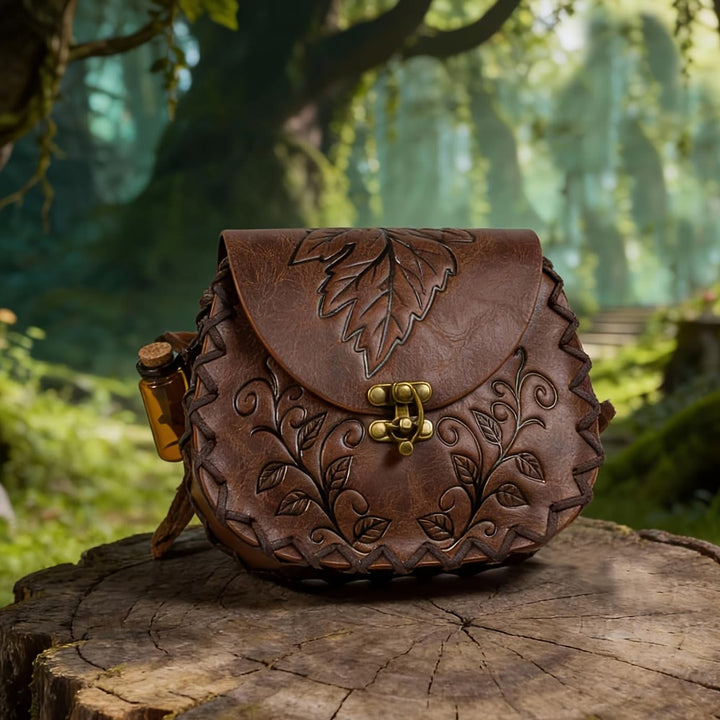 WorldNorse Lederbeutel mit Weinblattprägung - Braun - image 0