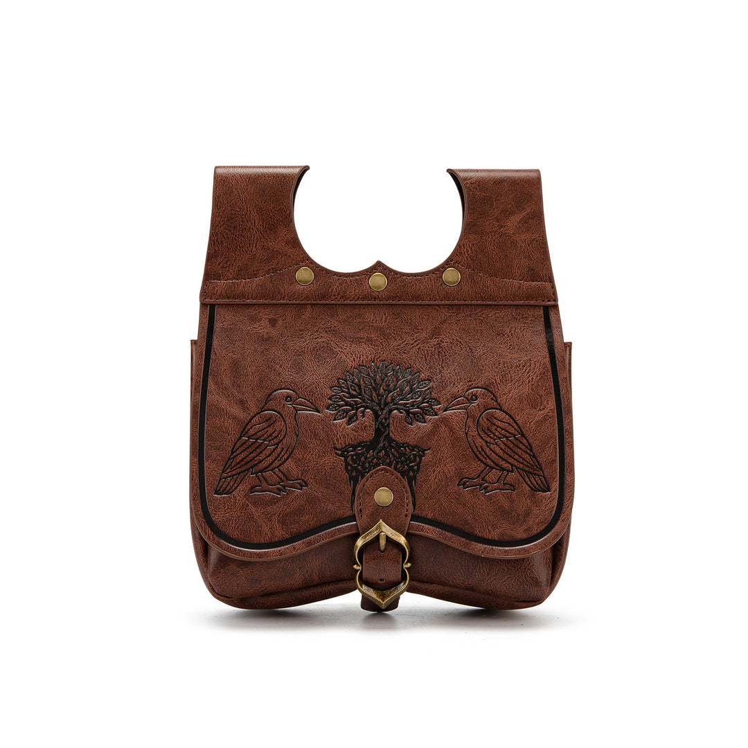 WorldNorse Yggdrasil und Odins Raben geprägte Tasche - Braun - image 0