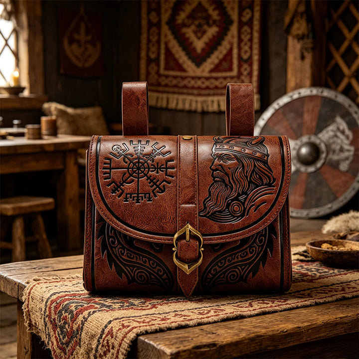 WorldNorse Viking Warrior Vegvisir Compass Embossed Pouch Bag - Braun - image 0
