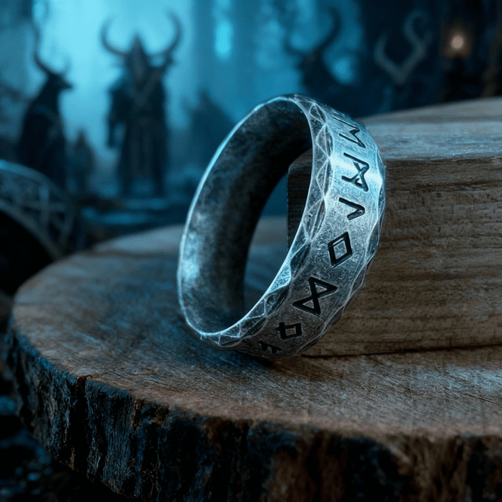 WorldNorse Gehämmerter Futhark-Runen-Wikinger-Amulettring - Retro Silber - 70mm - image 1