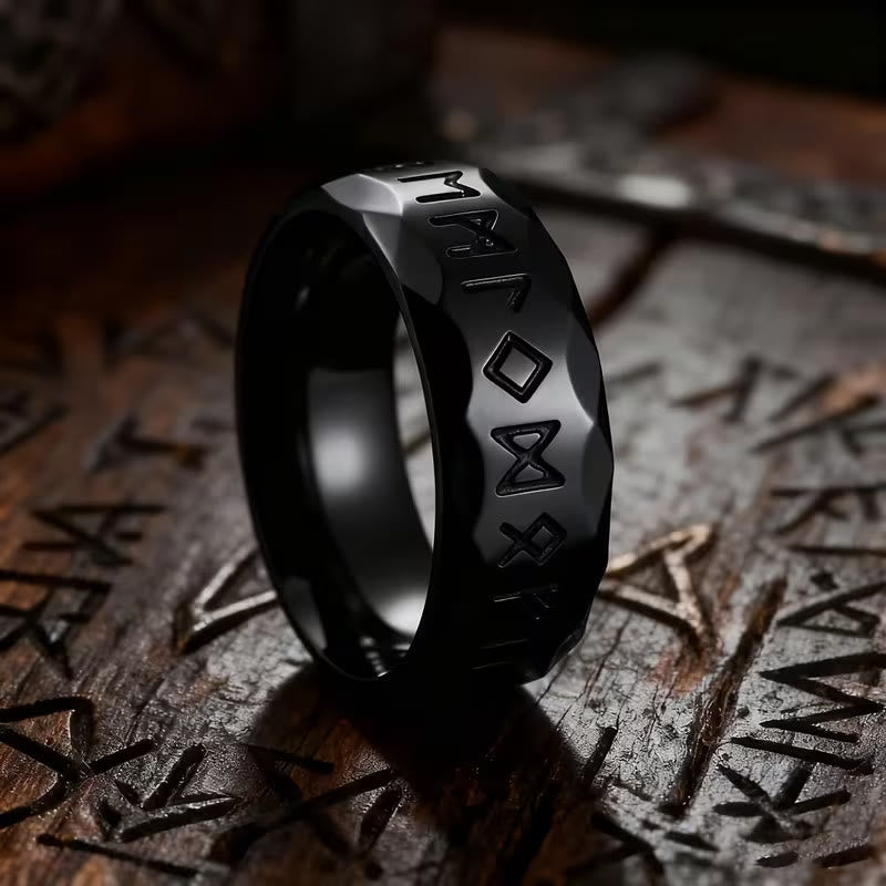 WorldNorse Gehämmerter Futhark-Runen-Wikinger-Amulettring - Schwarz - 70mm - image 10
