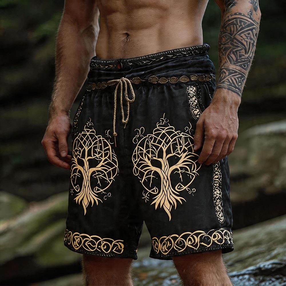 Leinen- Shorts mit nordischem Wikinger- und keltischem Yggdrasil -Print von WorldNorse - US/UK/AU50, EU60 (5XL) - image 0