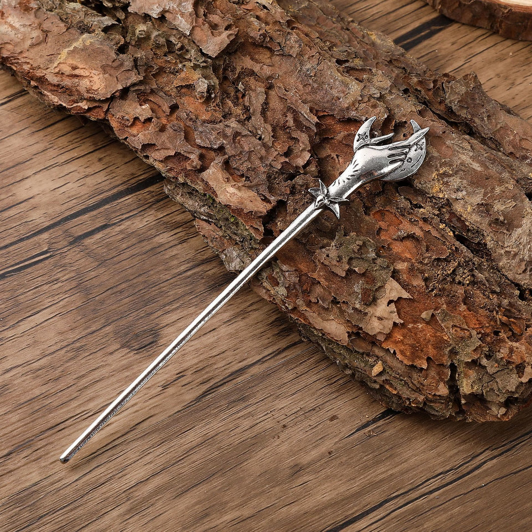WorldNorse Hand Holding Crescent Hairpin - Silber - image 0