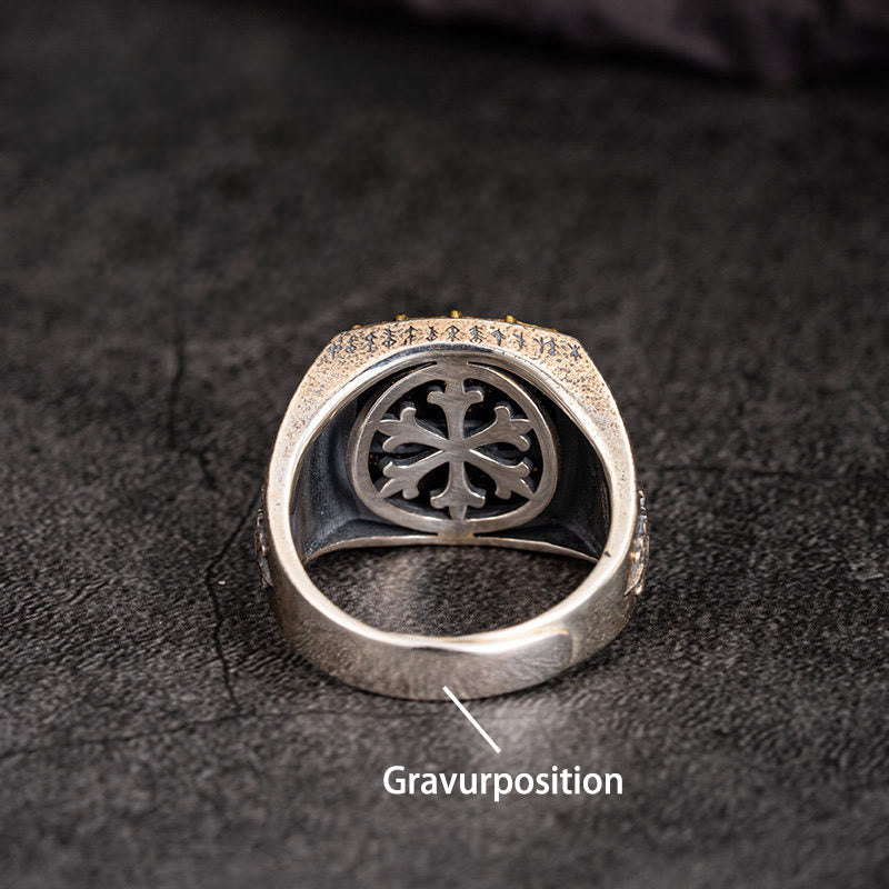WorldNorse Ring aus handgefertigtem 925er Silber mit keltischem Kreuz und Mjölnir - Vegvisir - US 12 - JA, BITTE - image 1