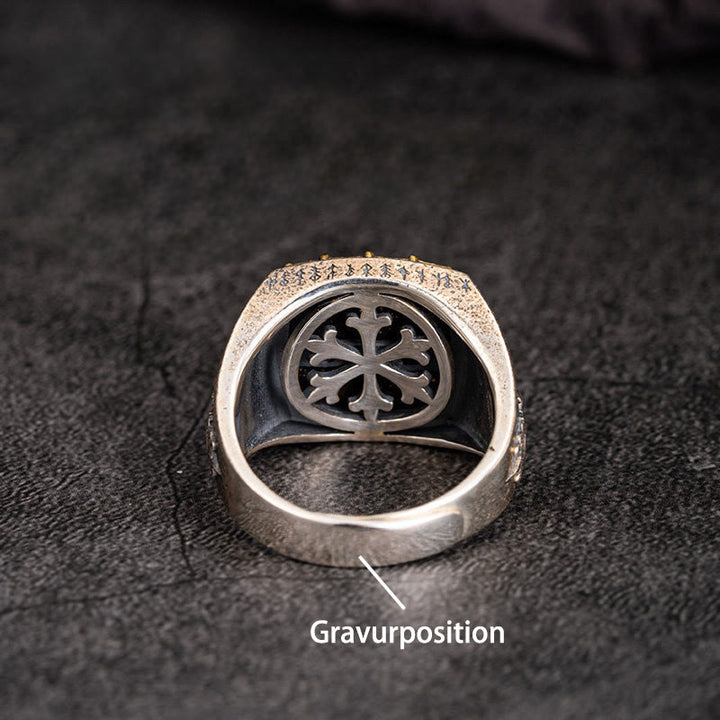 WorldNorse Ring aus handgefertigtem 925er Silber mit keltischem Kreuz und Mjölnir - Vegvisir - US 12 - JA, BITTE - image 1