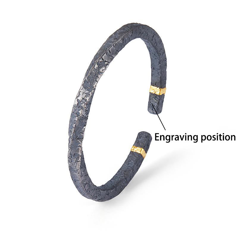 WorldNorse Handgefertigtes 999 Silber dunkel strukturiertes, gedrehtes Armband mit Goldbesatz - Innenumfang 19 cm - JA, BITTE - image 4