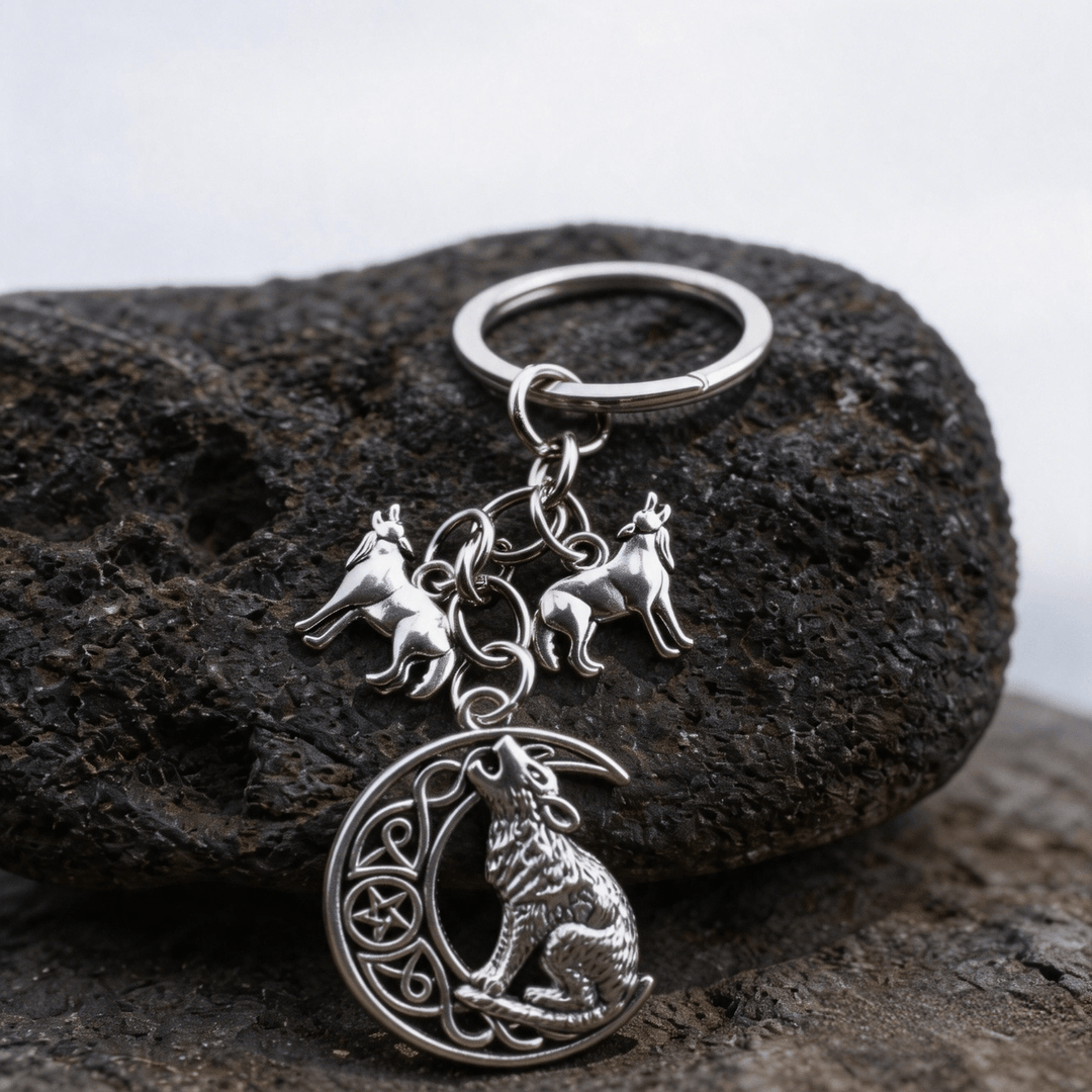 Schlüsselanhänger "Heulender Wolf mit Halbmond" - Wolf - image 0