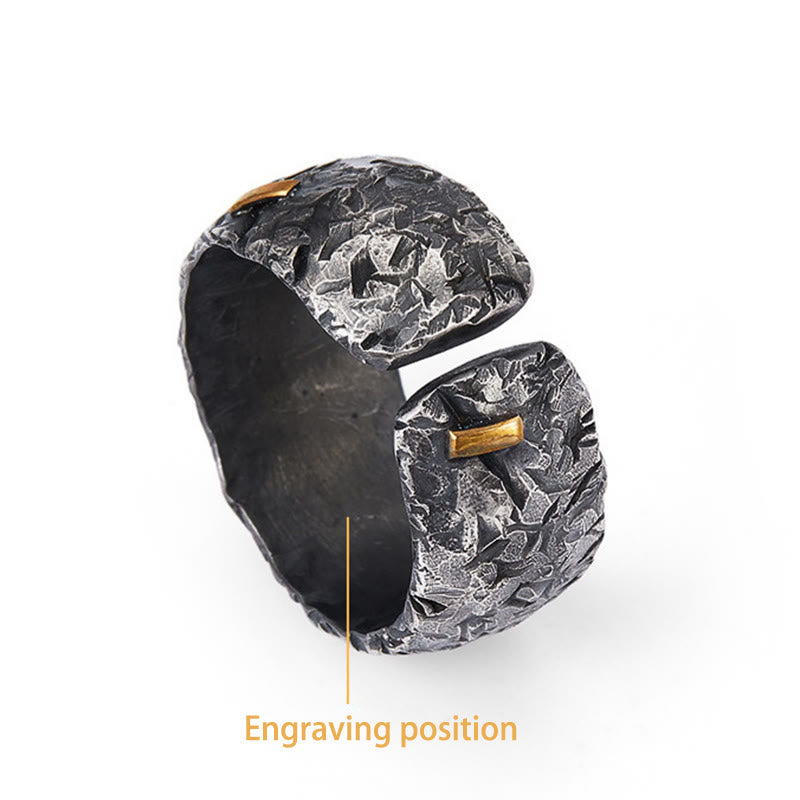 WorldNorse Handgefertigtes Ring aus 999 Sterlingsilber mit mattierter Kruste und Goldeinlage - Innenumfang 62,5–65 cm - JA, BITTE - image 4