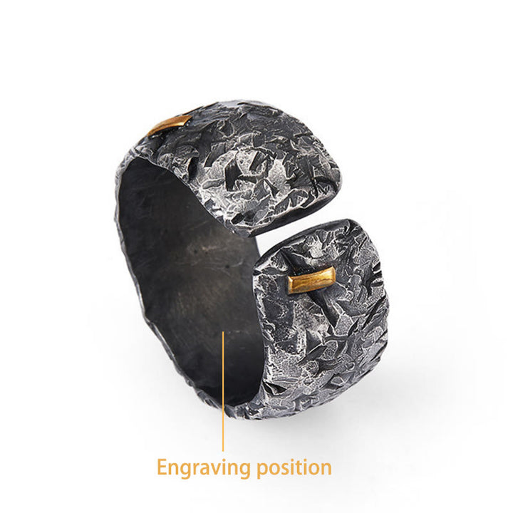 WorldNorse Handgefertigtes Ring aus 999 Sterlingsilber mit mattierter Kruste und Goldeinlage - Innenumfang 62,5–65 cm - JA, BITTE - image 4