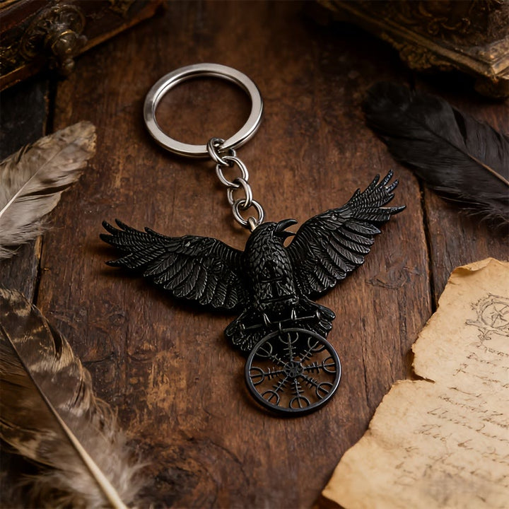 WorldNorse Wikinger Raven Odin Krähe Vegvisir Kompass Anhänger Schlüsselanhänger / Halskette - Schlüsselanhänger #Schwarz - image 0