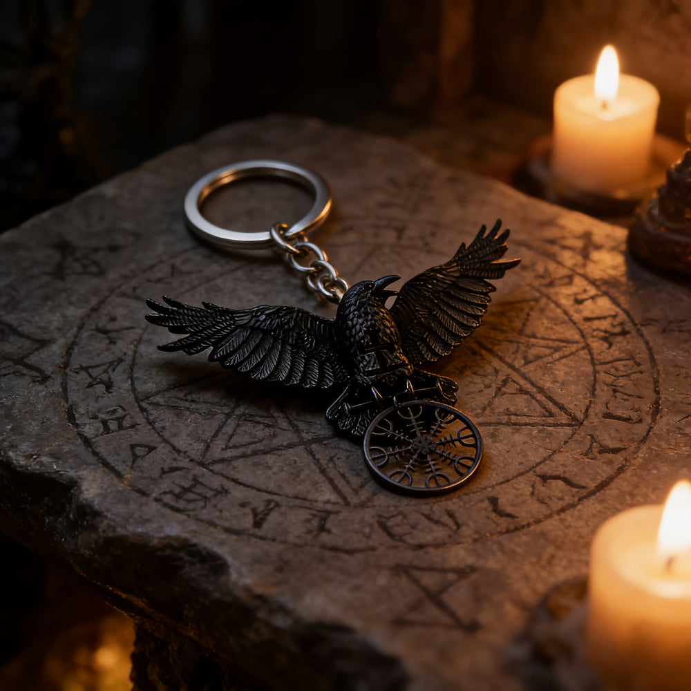 WorldNorse Wikinger Raven Odin Krähe Vegvisir Kompass Anhänger Schlüsselanhänger / Halskette - image 1