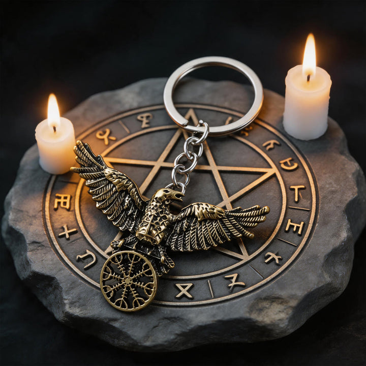 WorldNorse Wikinger Raven Odin Krähe Vegvisir Kompass Anhänger Schlüsselanhänger / Halskette - Schlüsselanhänger #Bronze - image 3