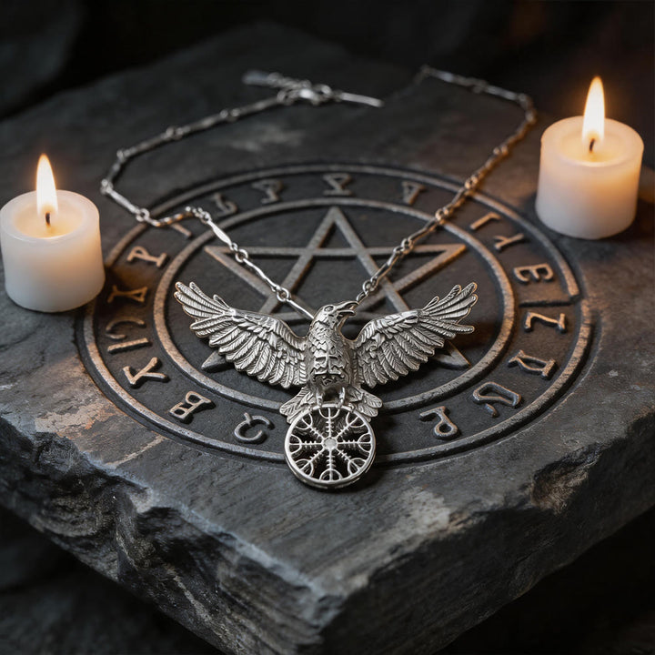 WorldNorse Wikinger Raven Odin Krähe Vegvisir Kompass Anhänger Schlüsselanhänger / Halskette - Halskette #Silber - image 9