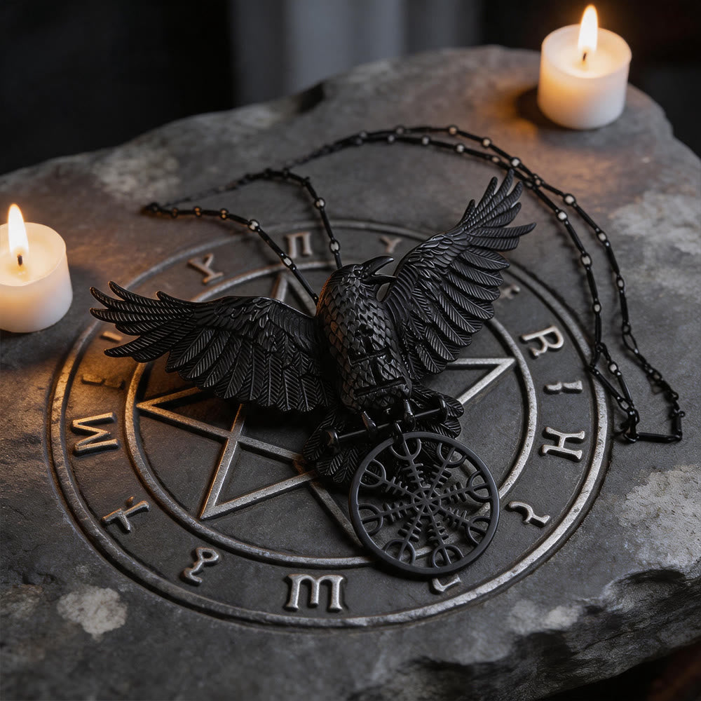 WorldNorse Wikinger Raven Odin Krähe Vegvisir Kompass Anhänger Schlüsselanhänger / Halskette - image 7