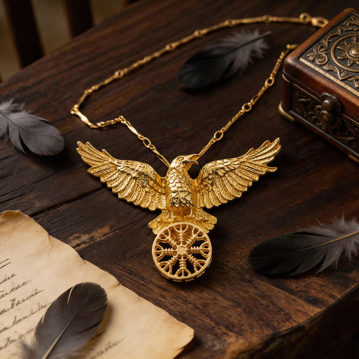 WorldNorse Wikinger Raven Odin Krähe Vegvisir Kompass Anhänger Schlüsselanhänger / Halskette - Halskette #Gold - image 11