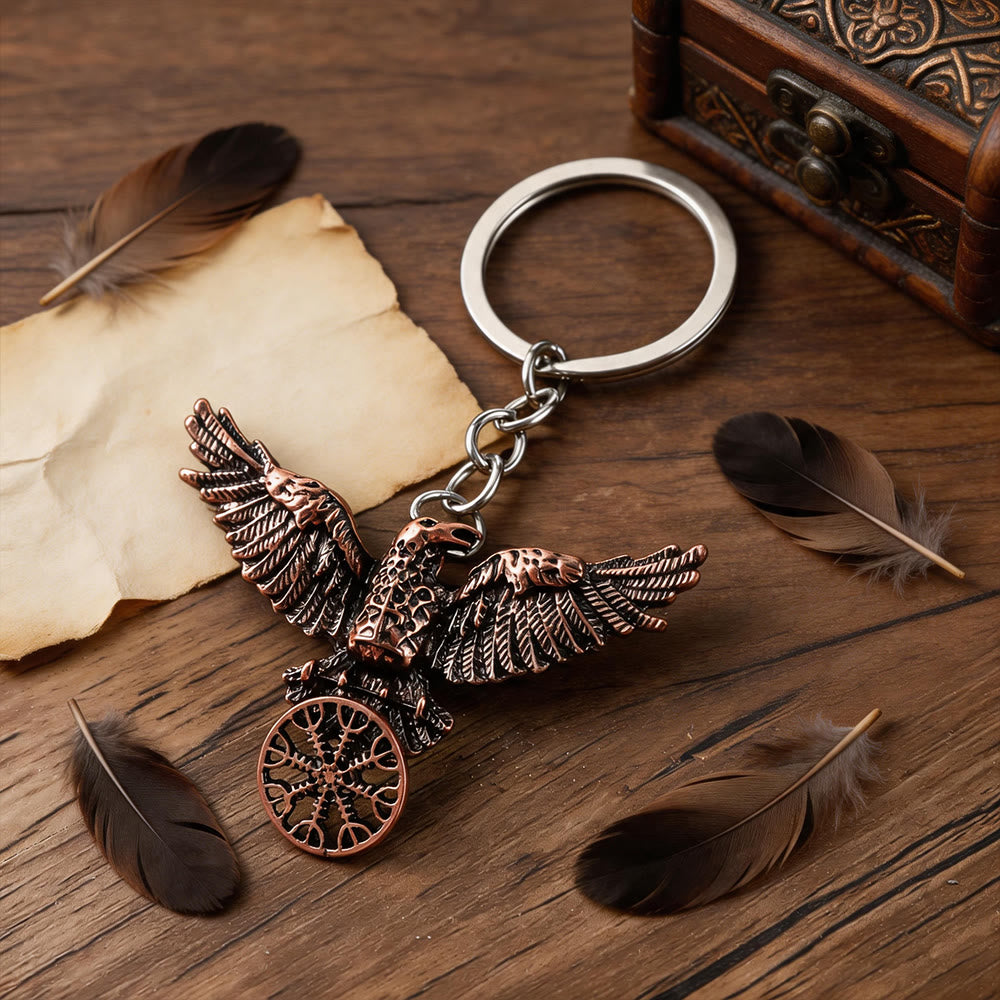 WorldNorse Wikinger Raven Odin Krähe Vegvisir Kompass Anhänger Schlüsselanhänger / Halskette - Schlüsselanhänger #Rötlich-Kupfer - image 2