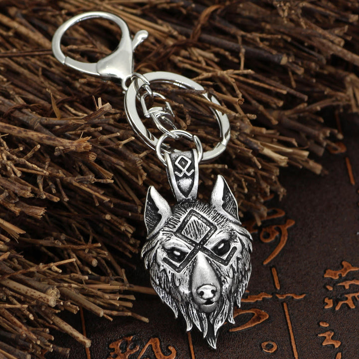WorldNorse Wikinger- Rune Wolf -Schlüsselanhänger - Retro Silber - image 0