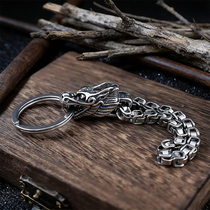 WorldNorse Vintage Drachen-Schlüsselanhänger aus gewebter Kette - Nordischer Drache - image 0