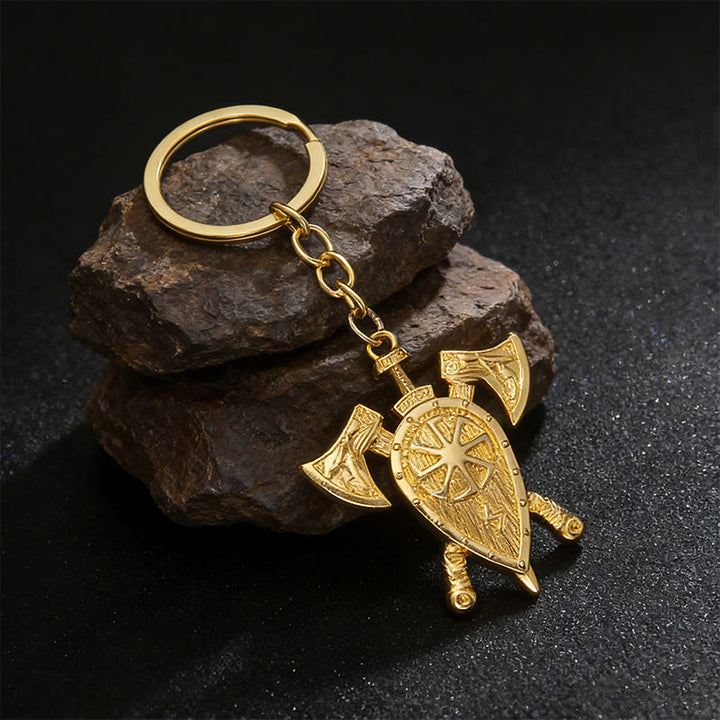 WorldNorse Doppelaxt-Schild-Emblem-Schlüsselanhänger - Gold - image 4