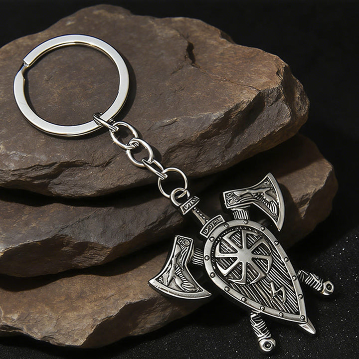 WorldNorse Doppelaxt-Schild-Emblem-Schlüsselanhänger - Silber - image 1