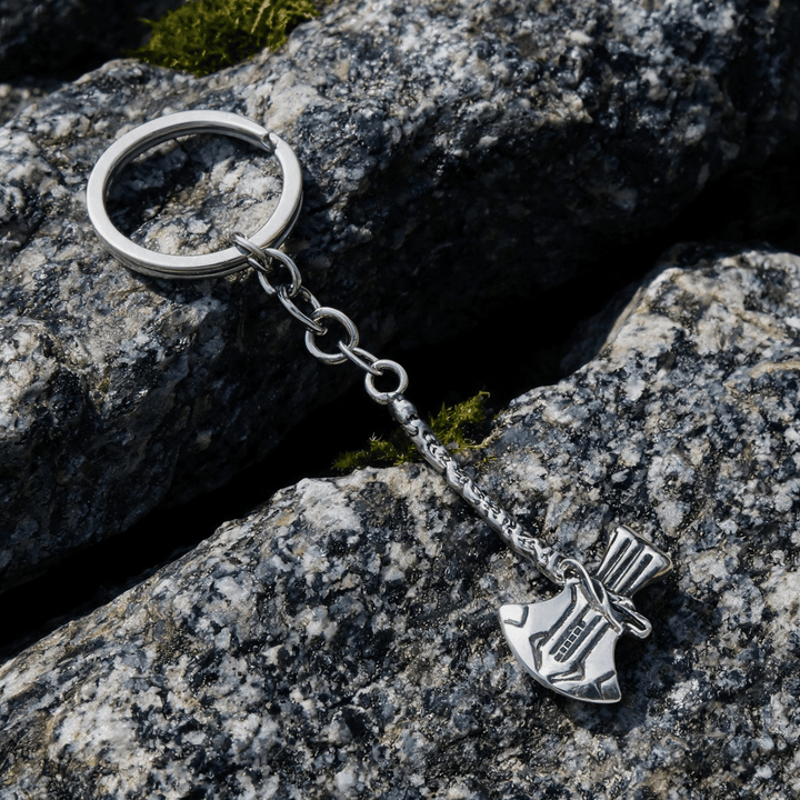 WorldNorse Schlüsselanhänger mit Wikingeraxt und Wikinger Axt Griff - Silber - image 1