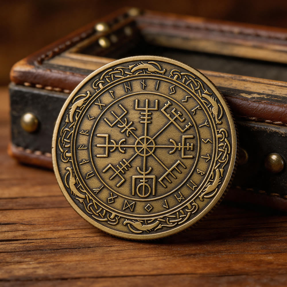 WorldNorse Antike Vegvisir Kompass Verzierte Gedenkmünze - image 2