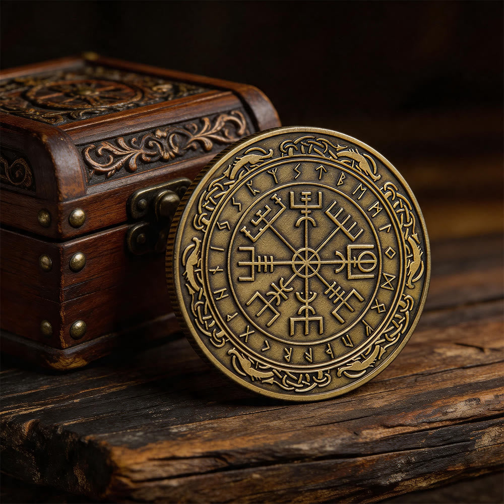 WorldNorse Antike Vegvisir Kompass Verzierte Gedenkmünze - image 1