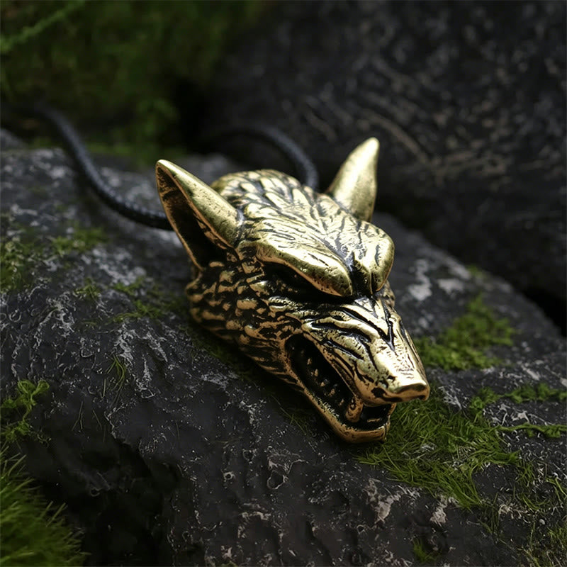 WorldNorse Antike Halskette mit Wolf und Struktur - Bronze - Mit Wachsseil - image 4