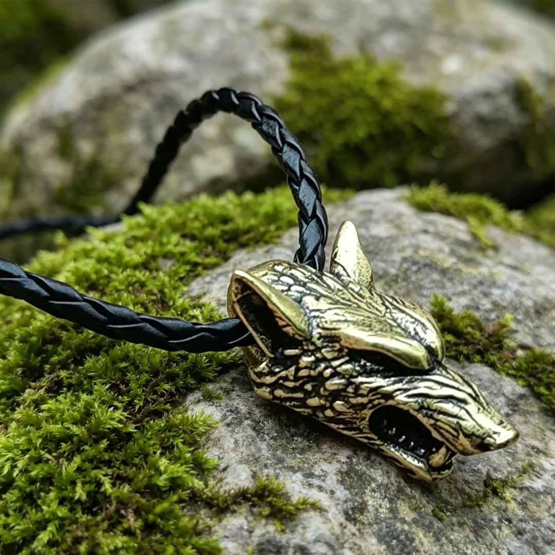 WorldNorse Antike Halskette mit Wolf und Struktur - Bronze - Mit Lederseil - image 6