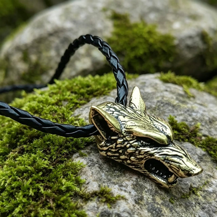 WorldNorse Antike Halskette mit Wolf und Struktur - Bronze - Mit Lederseil - image 6