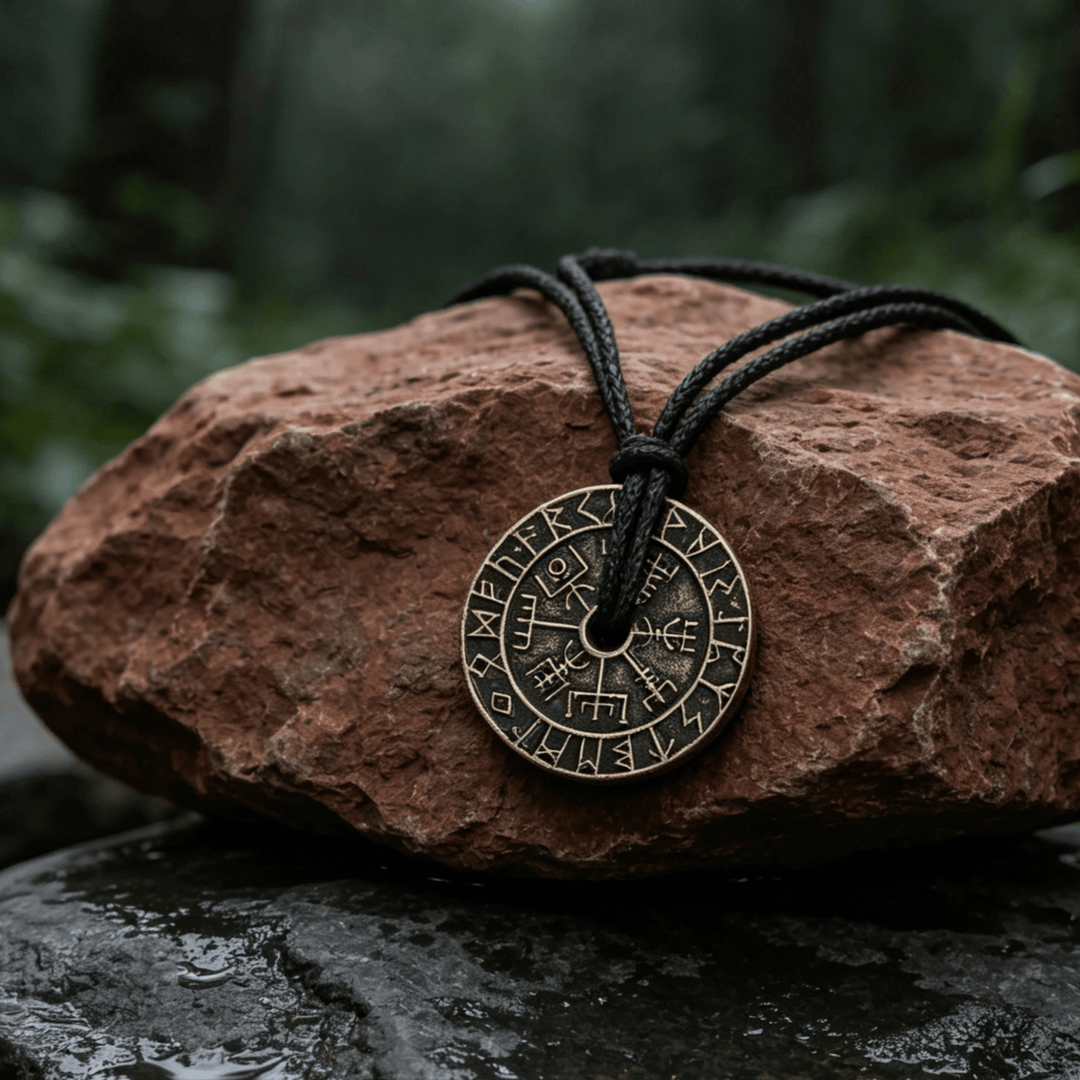 WorldNorse Doppelseitige Rune Vegvisir Kompass-Halskette - Bronze - image 3