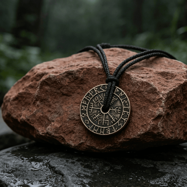 WorldNorse Doppelseitige Rune Vegvisir Kompass-Halskette - Bronze - image 3