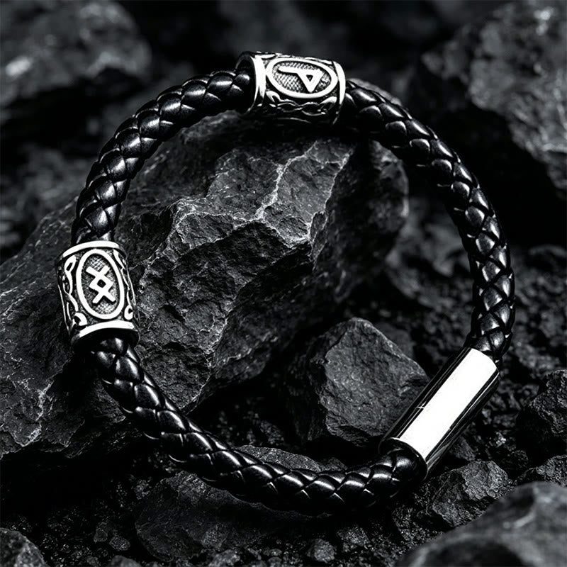 WorldNorse Keltischer Knoten Rune -Armband aus geflochtenem Leder - Stil Nr. 2 - 24 cm - image 1