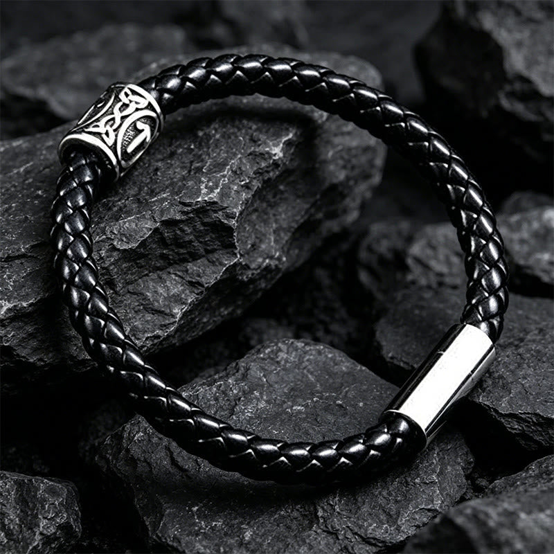 WorldNorse Keltischer Knoten Rune -Armband aus geflochtenem Leder - Stil Nr. 1 - 24 cm - image 0