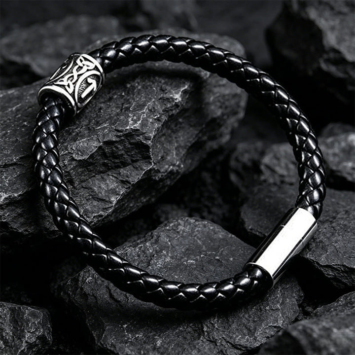 WorldNorse Keltischer Knoten Rune -Armband aus geflochtenem Leder - Stil Nr. 1 - 24 cm - image 0