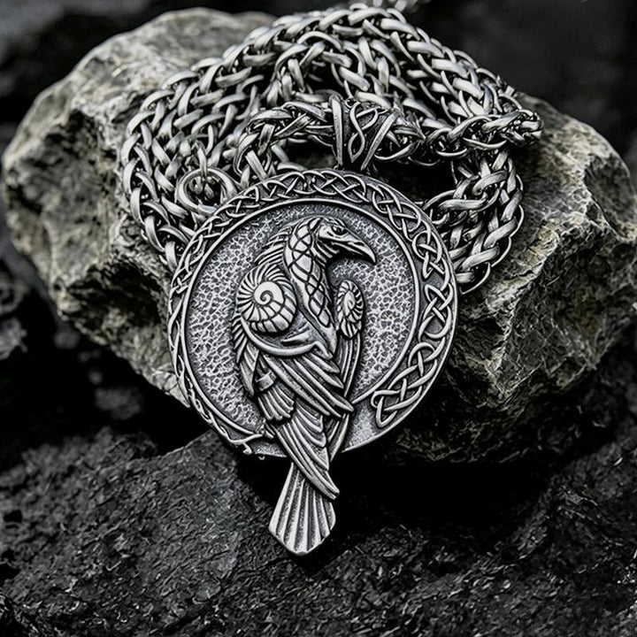 WorldNorse Doppelseitige antike Odin Raven Keltischer Knoten - Retro Silber - Weizenkette - image 2