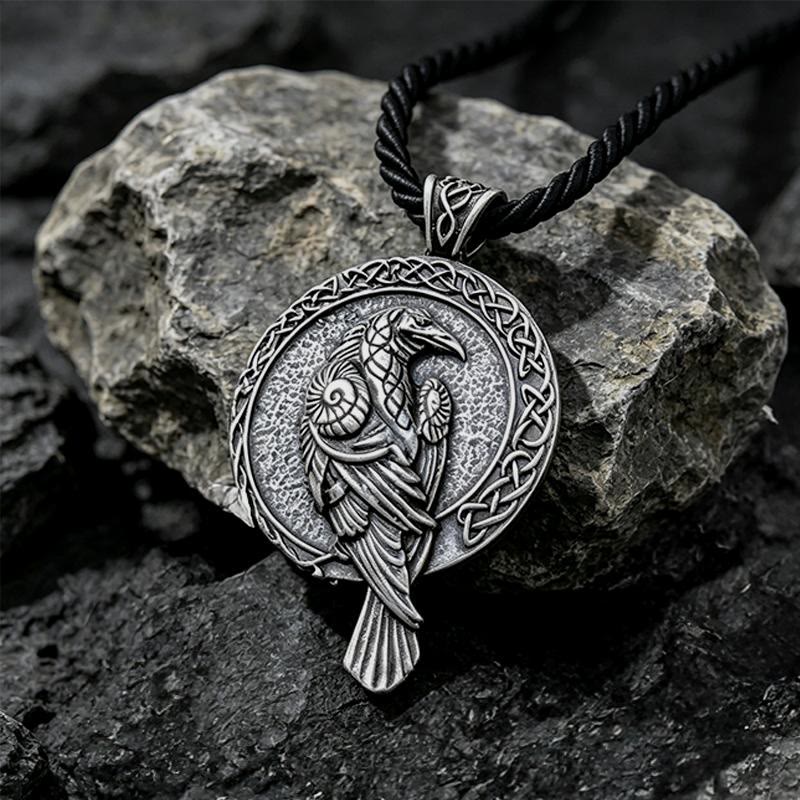 WorldNorse Doppelseitige antike Odin Raven Keltischer Knoten - Retro Silber - Baumwollseil - image 4