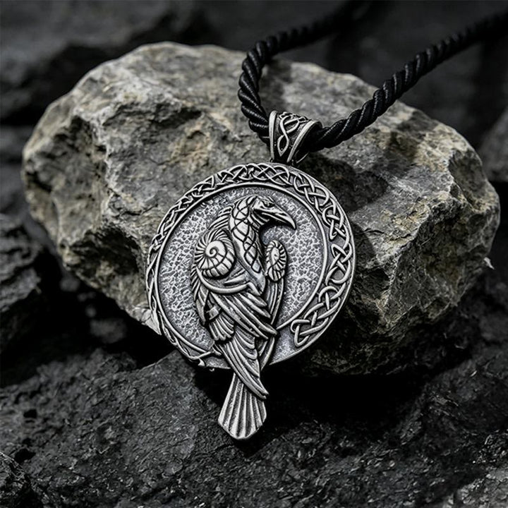 WorldNorse Doppelseitige antike Odin Raven Keltischer Knoten - Retro Silber - Baumwollseil - image 4