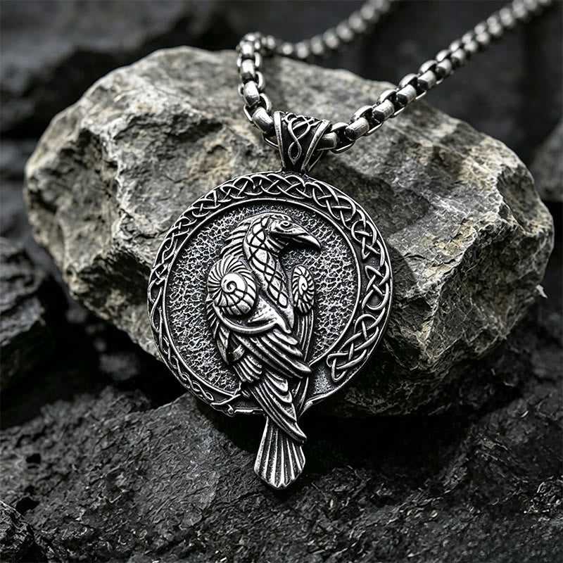WorldNorse Doppelseitige antike Odin Raven Keltischer Knoten - Retro Silber - Boxkette - image 1