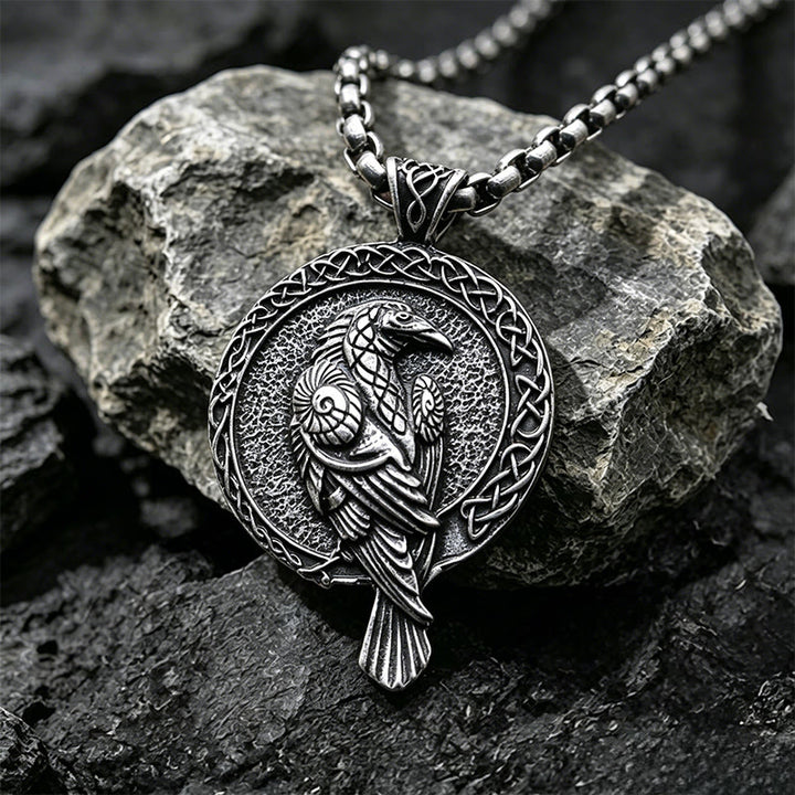 WorldNorse Doppelseitige antike Odin Raven Keltischer Knoten - Retro Silber - Boxkette - image 1