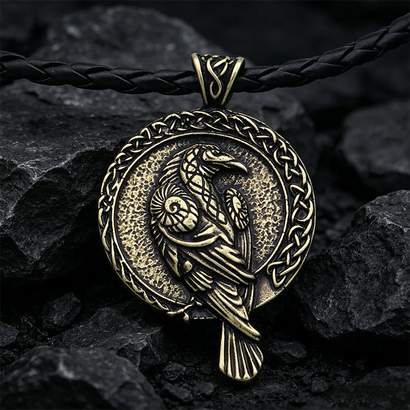 WorldNorse Doppelseitige antike Odin Raven Keltischer Knoten - Bronze - Lederseil - image 8