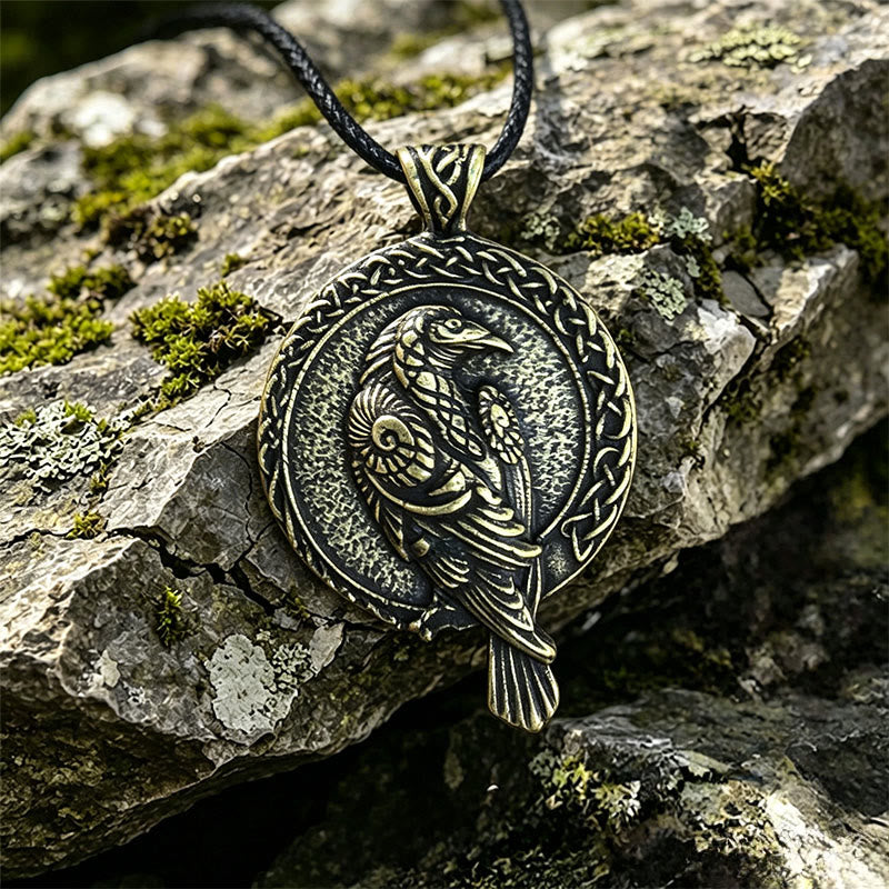 WorldNorse Doppelseitige antike Odin Raven Keltischer Knoten - Bronze - Gewachstes Seil - image 10