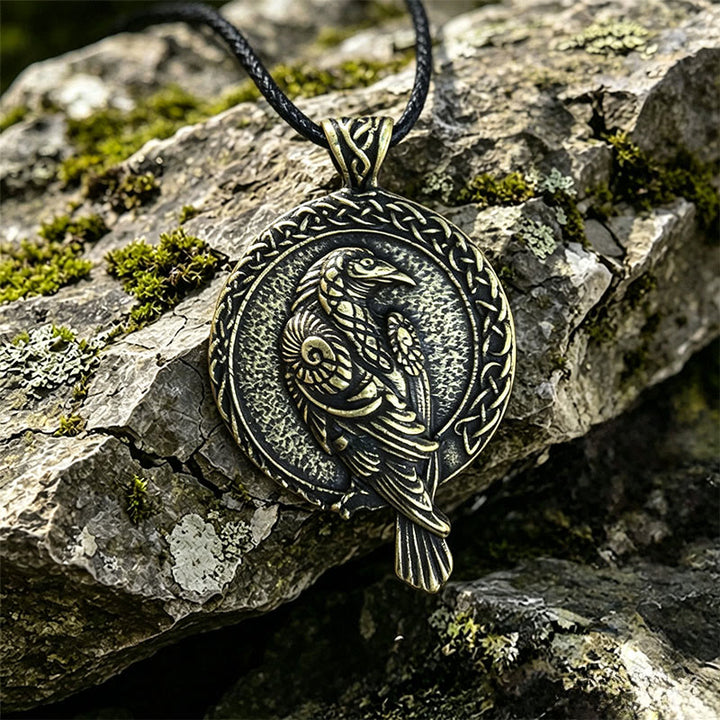WorldNorse Doppelseitige antike Odin Raven Keltischer Knoten - Bronze - Gewachstes Seil - image 10
