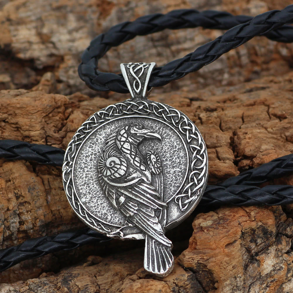 WorldNorse Doppelseitige antike Odin Raven Keltischer Knoten - Retro Silber - Lederseil - image 3