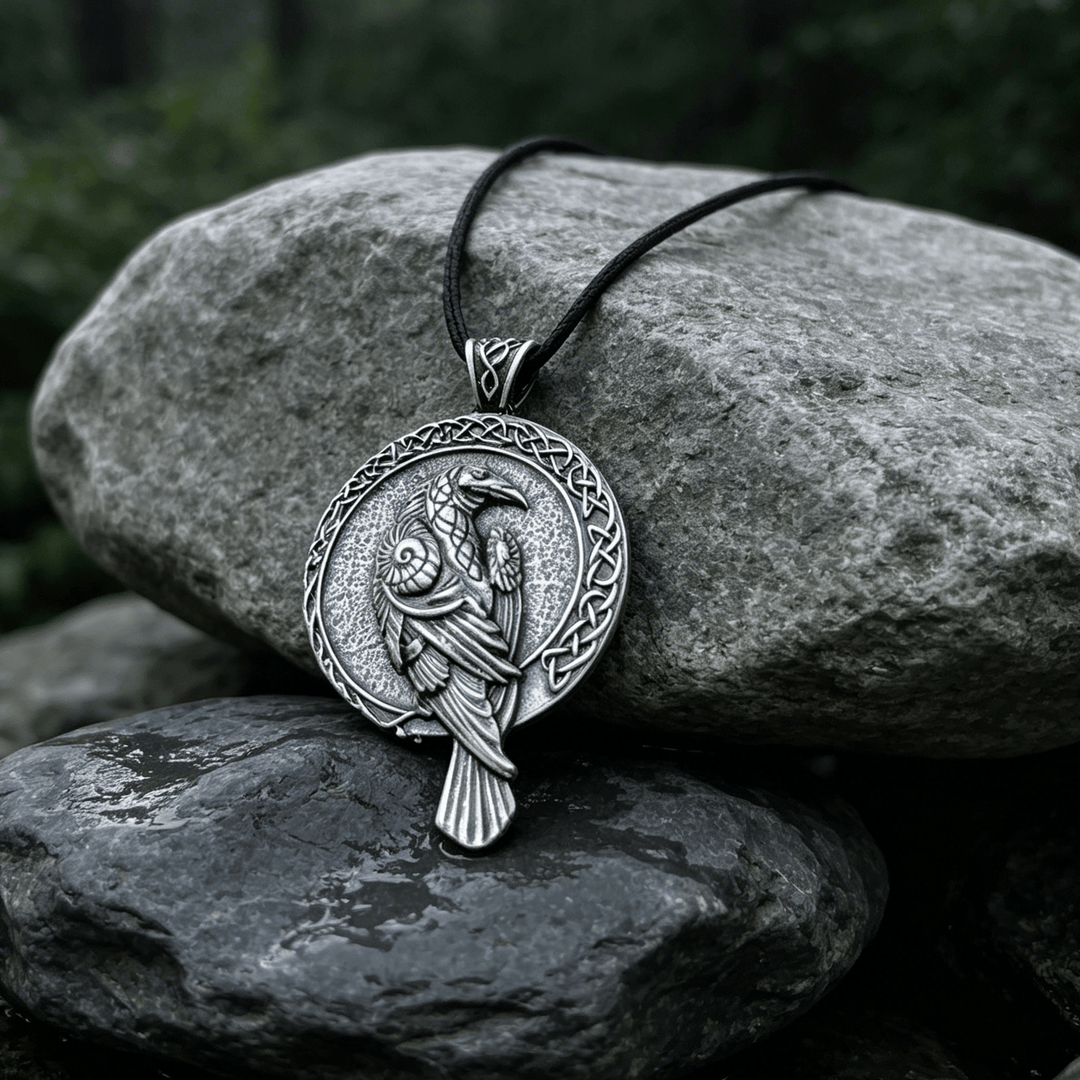 WorldNorse Doppelseitige antike Odin Raven Keltischer Knoten - Retro Silber - Gewachstes Seil - image 5