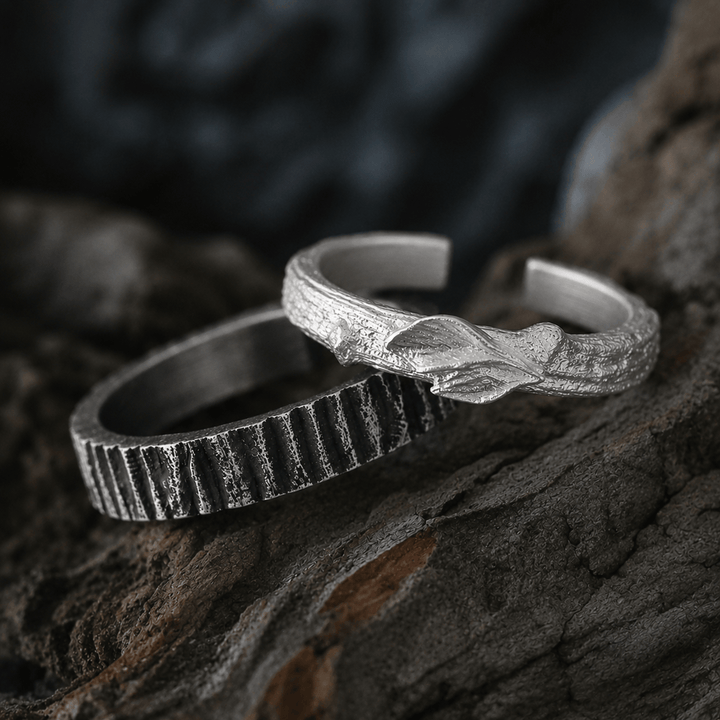 WorldNorse Handgefertigter Partnerring aus 999er Silber mit rauer Holzstruktur - Ein Paar - NEIN DANKE - image 6