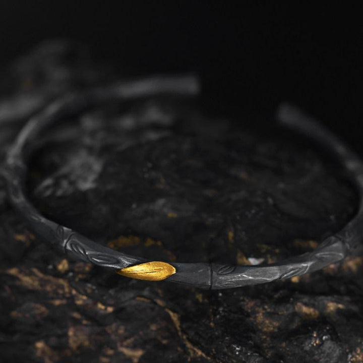 WorldNorse Handgefertigtes offenes Armband aus 999er Silber mit Bambus-Open-Cuff-Design - image 4