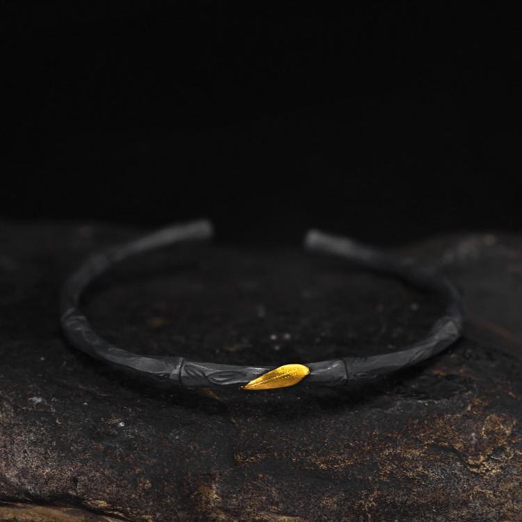 WorldNorse Handgefertigtes offenes Armband aus 999er Silber mit Bambus-Open-Cuff-Design - Groß - image 0